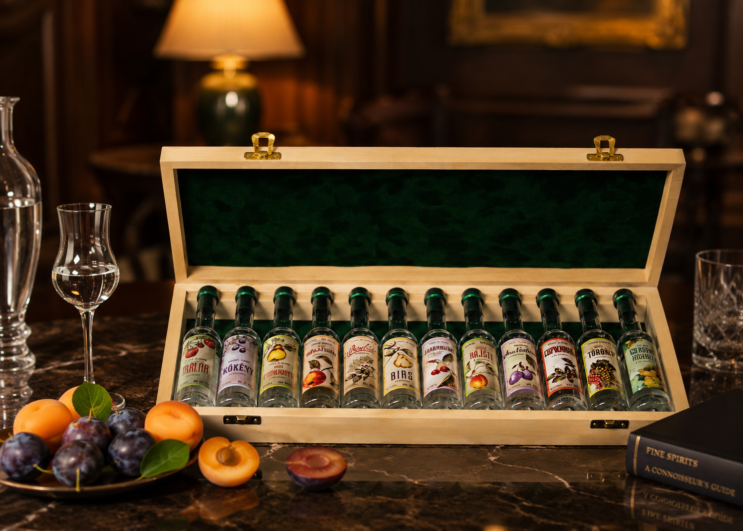 12 Mini Premium bottles of Palinka in the Wooden Box - Image 2